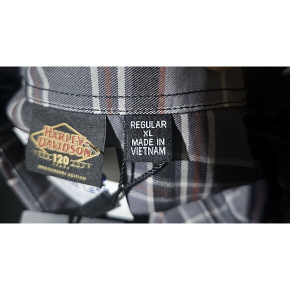 New Harley Davidson 120th Anniversary Plaid Button Up Shirt Grey Men’s Size XL - Picture 9 of 9